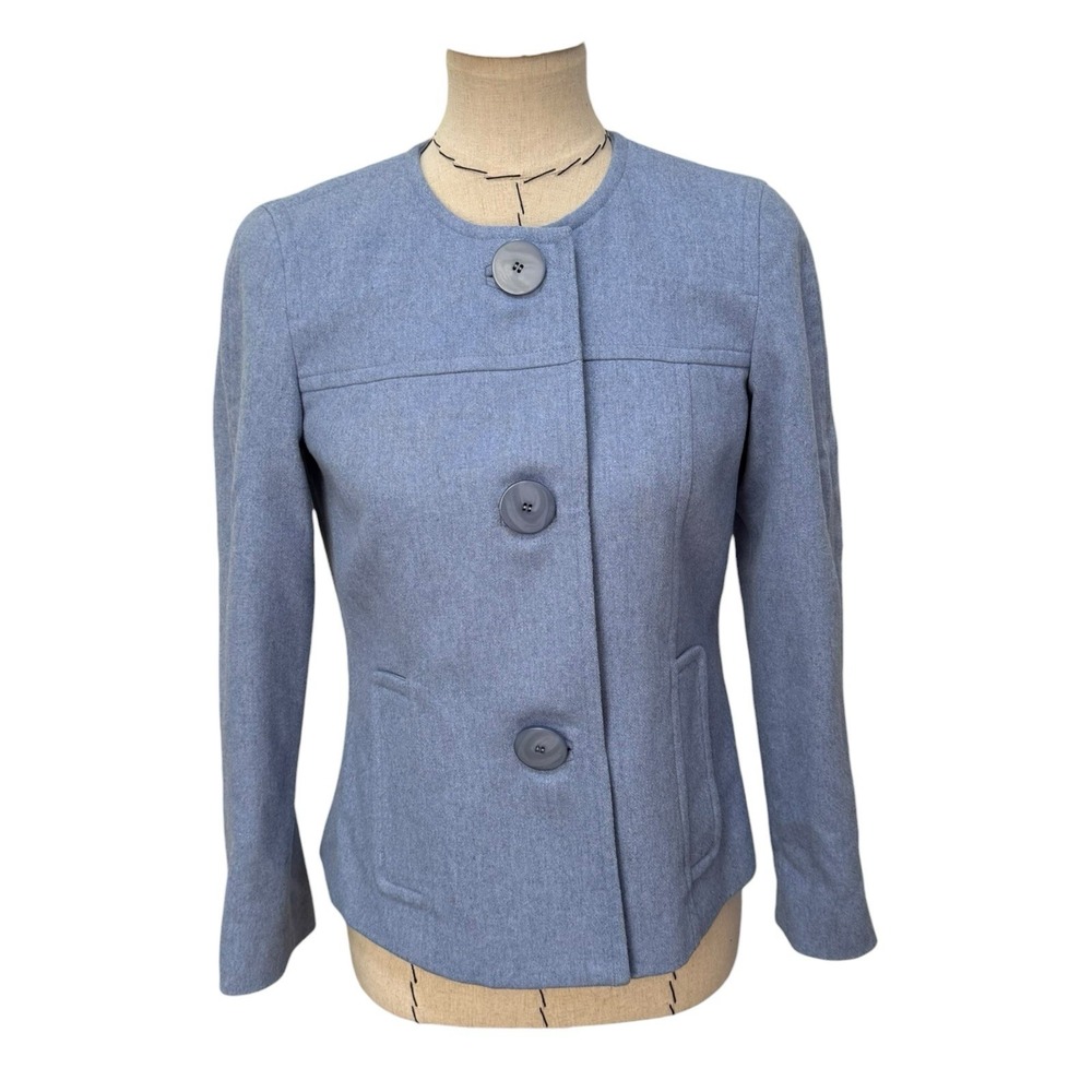 Dana Buchman Women's Light Blue Blazer Jacket Wool Blend Tailored Career 4Petite